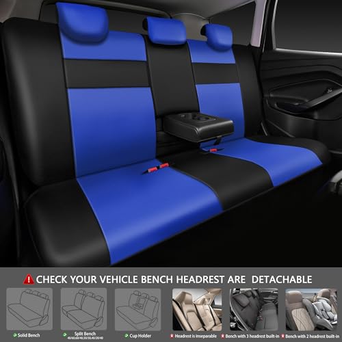 Image of CAR PASS Leather Seat Covers Full Set Universal Water Resistant 3D Foam Back Support, Luxury Comfort Automotive 5 Seat Covers All Season Fit for SUV,Sedan,Van, Airbag Compatible Elegance(Blue Black)