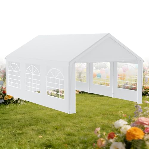 XMTECH Carpa para fiestas 4x6 m, impermeable, UV 50+, paneles laterales extraíbles, 24 m², lona de polietileno, estable, resistente