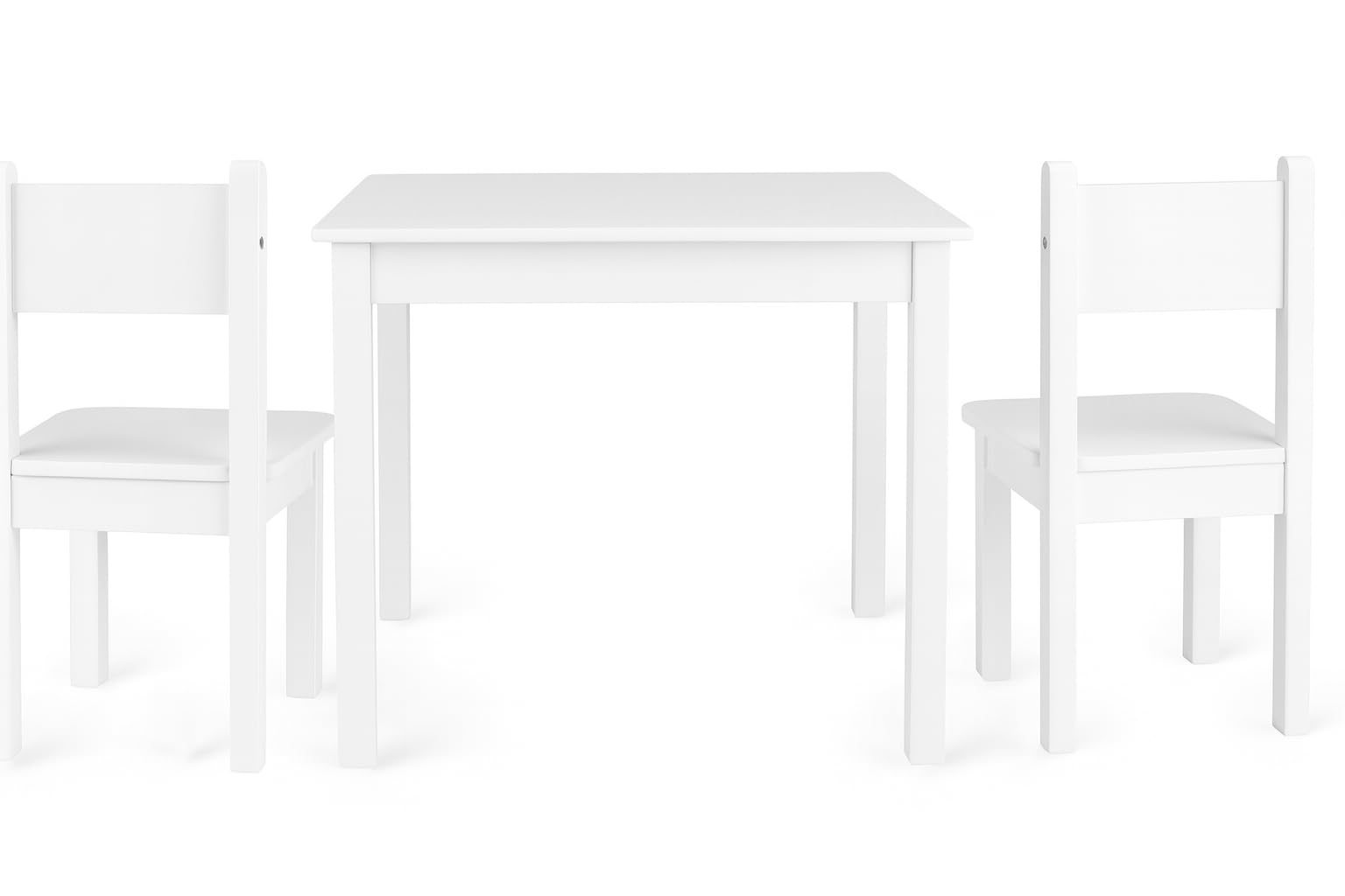leomark tavolo e 2 sedie in legno per bambini 60x60x49 cm, stabile set per camera dei bambini, sala comune, scuola materna, asilo nido, mobili per bambini, Yeti colore BIANCO