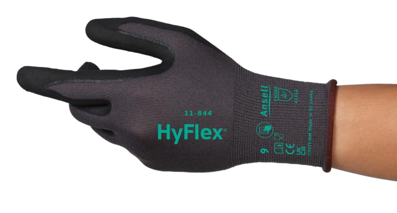 Ansell HyFlex 11-844 Professionelle Arbeitshandschuhe, Rutschfeste Nitril-Beschichtung, Industrie-Schutzhandschuhe für Mechanik und Werkstatt, Montagehandschuhe, Schwarz, Größe 2XL (12 Paar)