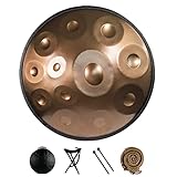 YYUINU HANDPAN, Handpan Drum Instrument In D-Moll 12 Noten 22 Zoll Stahl Hand Drum Mit Soft Hand Pan Bag, 2 Handpan Hammer, Handpan Stand, Staubfreies Tuch,12 Tones-Gold