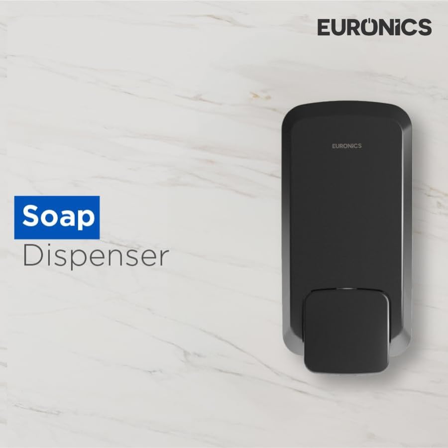 Image of Euronics Black Manual Soap Dispenser 1000Ml | Wall Mounted Liquid Soap & Dispenser | ABS Commercial Soap Dispenser with Visible Refill Window for Office, Hotel, Hospital & Washroom | ES43B