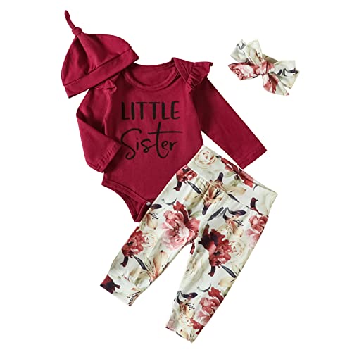 Image of DIERAY Newborn Baby Girl Clothes Little Sister Infant Newborn Outfits Long Sleeve Cute Baby Girl Romper Pants 4PC Sets