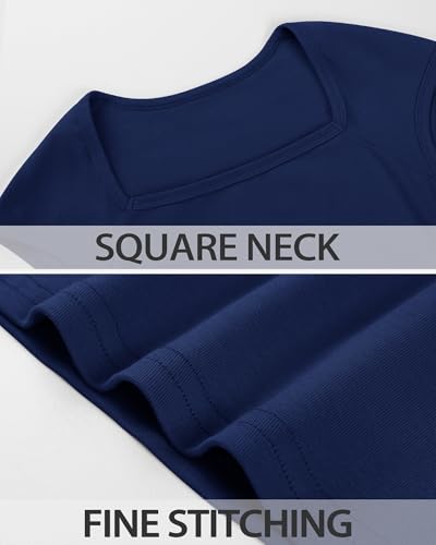 Image of Crop Tops for Girls Short Sleeve Shirt Girls Summer Tops Square Neck Slim Fit Tops Basic Tee