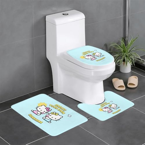 バスマット ハローキティ かわいい アニメ トイレマット 3点セット 便座カバー フタカバー 人気 漫画 足ふきマット 暖房 ふんわり 滑り止め 吸水 洗える 抗菌 防臭