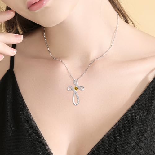 Sterling Silver Cross Necklace, Birthstone Necklace for Women, Cubic Zirconia Crosses Pendant Necklaces, Trendy Womens Wife Mom Daughter CZ Jewelry Gifts for Confirmation Baptism Morhers Day Birthday4