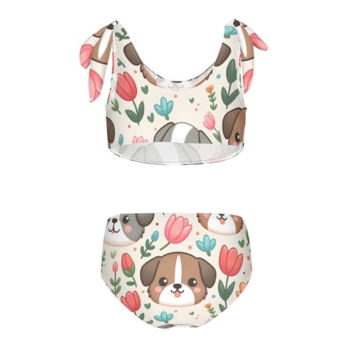 Girls' Bikini Set, Cute and Simple Little Dog Head Kids Swimsuit 2 Pcs Beach Bathing Suit2