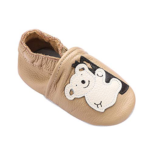 Scarpine primi passi in morbida pelle con suola in...