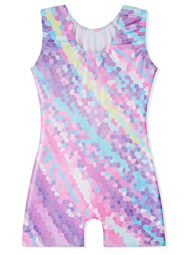 Image of EQSJIU Gymnastics Leotards for Girls Kids Rainbow Mosaic Mermaid Butterfly Stars Leopard Galaxy Tie Dye Cosmos Leopard