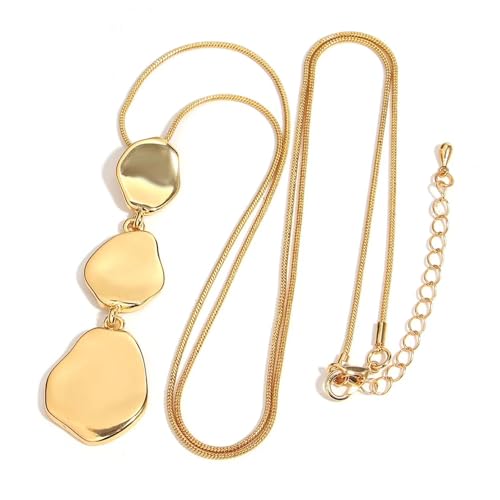 FUSHENGTER Halskette Damen Anhänger Pulloverkette Frauen Einzigartige Unregelmäßige Geometrische Damen Vintage Lange Pullover Kette Halsketten Gold