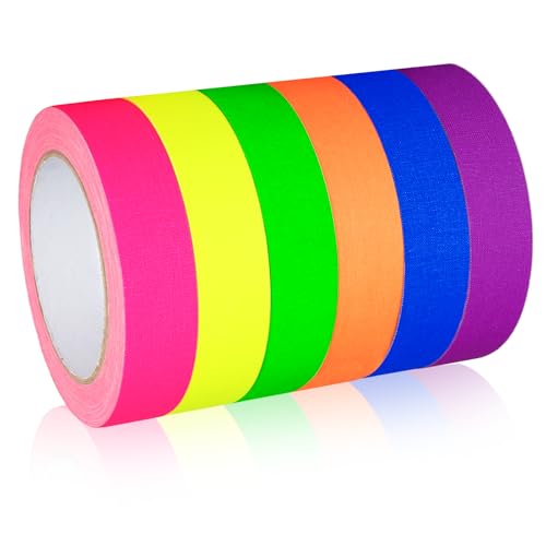 Image of GEYYANG Spike Tape, 6 Pack Fluorescent Gaffers Tape 1inch x 20 Yards, Bright Neon Tape Colors, Multipurpose for Theater, Stage & Floor Marking, Increase Safety & Visibility