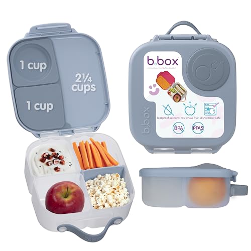Image of b.box Mini Lunch Box Kids | 4.25 Cup Leak Proof Bento Box for Kids Ages 3+ | 3 Compartment Snack Containers, School Lunch Container, Dishwasher Safe, BPA-Free, PFAS-Free - Chill Out
