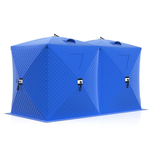 Pop Up Ice Fishing Tent, Portable Insulated Ice Fishing Shelter with 210D Waterproof Oxford Fabric,Hub-Style Shelter Shanty Windproof and Warm for 6-8 Person,Includes Anchors, Ropes & Carry Bag