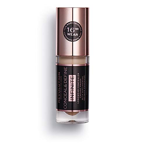Makeup Revolution Conceal & Define Infinite Longwear Concealer, Full Coverage Conceal & Contour, C10 for Medium & Tan Skin Tones, Vegan & Cruelty-Free, 0.16 Fl Oz