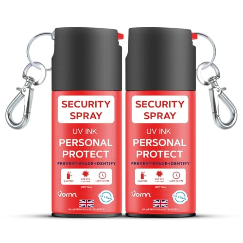 VORNN Self-Defence Spray | UK Legal Spray | Foul smelling Criminal Identifier | Red Dye UV | Quick Access Keychain for Personal Safety for Men & Women (2x Sprays)