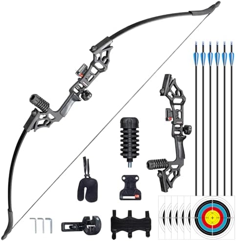 Archery Takedown Recurve Bow Set -for Adults, 30-40 lbs, Alloy Riser, Right/Left Hand, Hunting Longbow Kit with Arrow Sight and Brush, Suitable for Outdoor Shooting Training and Beginners