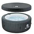 Inflatable Hot Tub 2-4 Person 110 Air Jets, Portable Blow Up Hottub with Cover, Built in Heater Pump, Round Outdoor Spa, Cup Holder, 2 Filters, Black