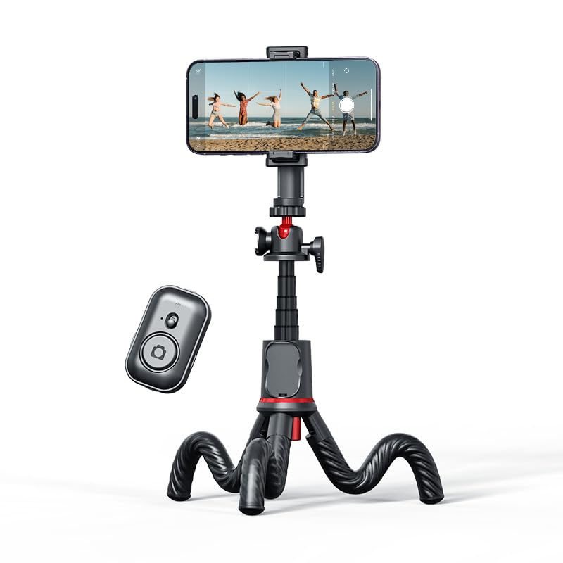 Phone Tripod 360 Degree Rotation Flexible Tripod Travel Octopus Tripod for iPhone/Smartphone/Ipad/DSLR/Sports Action Camera, with Bluetooth Wireless Remote Shutter