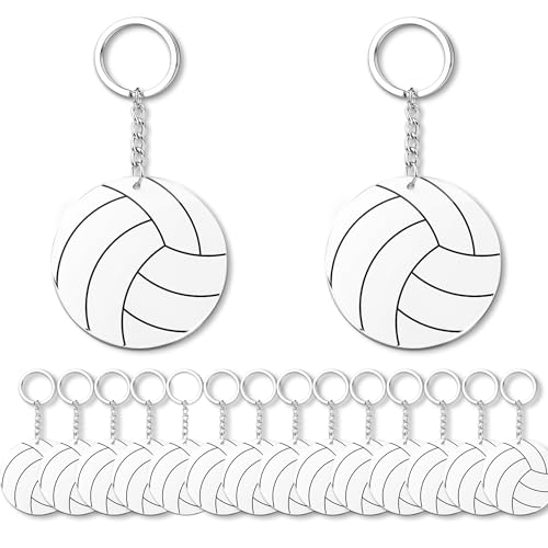 Lesnala 16 Pcs Acrylic Volleyball keychain 2.36 Inch Personalized volleyball gifts for team Sports keychains for Sublimation DIY Crafting Keychain Volleyball party favors Sports tags