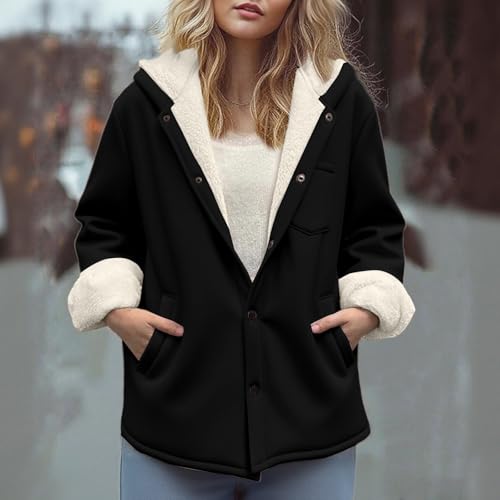 Chaqueta de forro polar para mujer con forro de sherpa cálido y botones para invierno 3
