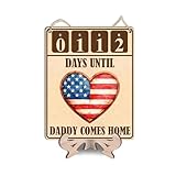 Wooden American Military Homecoming Countdown Plaque, Days Until Daddy Comes Home Tracker Sign, USA Flag Patriotic Deployment Hanger, Wall Decorative Gifts for Army Men Papa Dad from Kids Daughter Son