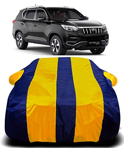 Image of Waterproof Car Cover with Ultra Surface Body Protection (Yellow Stripes) (Mahindra XUV 700)