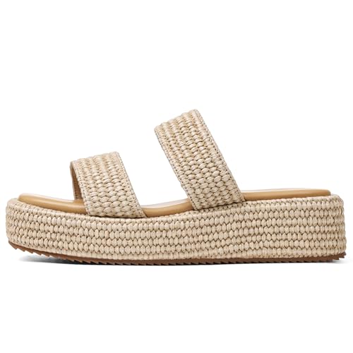 Image of EQAUDES Platform Sandals Women Slip on Espadrille Wedges Slides Bohemia Sandals Flatform Open Toe Beach Sandals