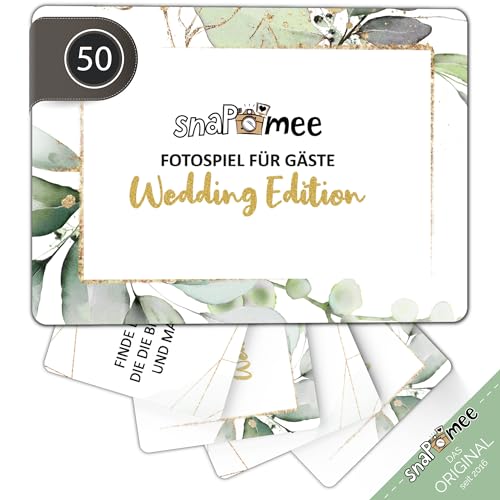 Fotospiel Hochzeit - Das Original von snaPmee - 50+4 Fotoaufgaben - Hochzeitsspiel für Gäste & Brautpaar (Eukalyptus)