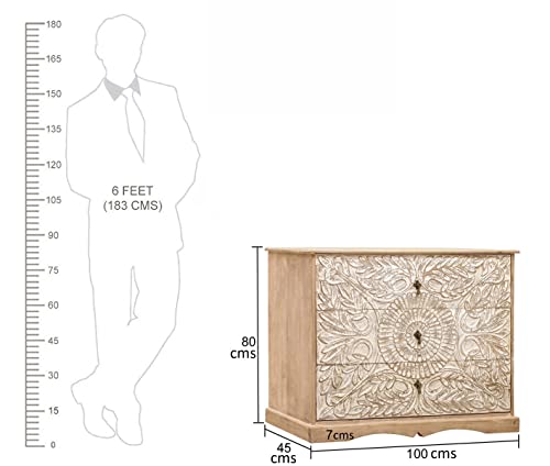 The Attic Jodhpur Drawer Chest, Kitchen and Living Room Storage, Solid Wood, Natural + White Matte Finish