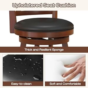 Giantex bar stools set of 2 305 counter height bar dining chairs with back footrest rubber wood frame 360 swivel upholstered farmhouse barstools suitable for home bar kitchen pub espresso  urban country home decor