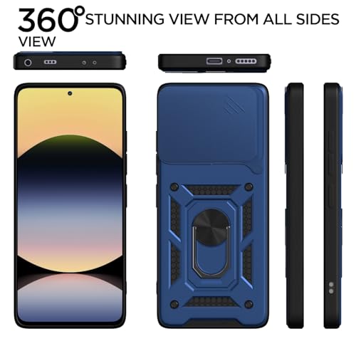 Image of Pikkme Back Cover for Redmi Note 14 5G | Sliding Camera Shield with Ring Stand | D10 Full Camera Protection Bumper Case (Blue)
