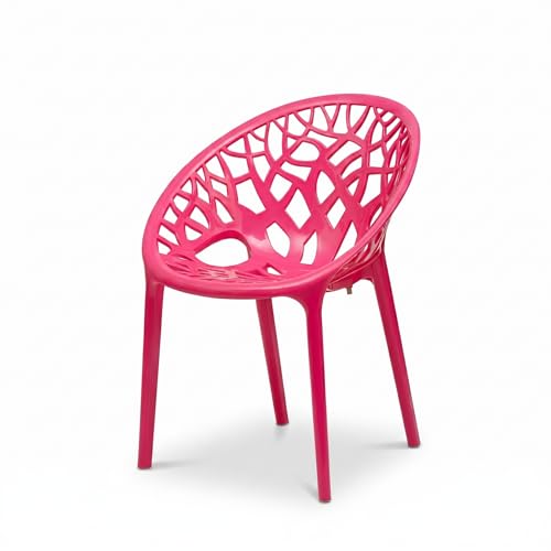 Image of Oaknest Neelkamal Crystal Plastic Chair - Stylish Tree-Design Backrest, Lightweight & Durable for Home, Garden & Patio (Pink), Set of 1 Piece