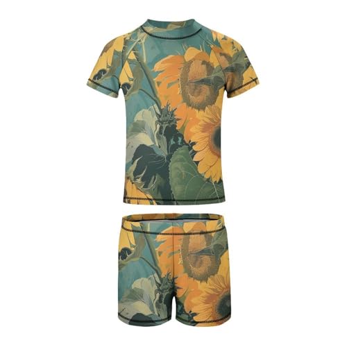 Sunflowers with LeavesChildren's Casual Swimsuit Set - Simple and Versatile8-10Y（130cm）3
