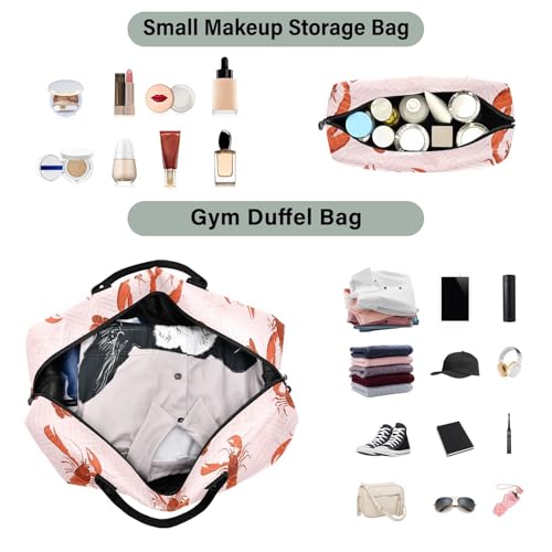 Bows Lobster Large Travel Duffle Bag Weekender Overnight Bags Gym Yoga Bag for Women Men with Toiletry Bag4