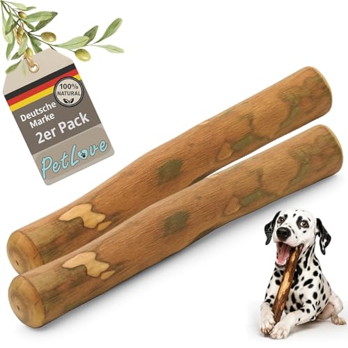 PetLove Kauholz für Hunde aus Olivenholz • Holzknochen als Hundespielzeug • Kauknochen als Zahnpflege & Kauspielzeug für Hund • Größe: S (60-99g) • Ideal für Welpen & kleine Hunde • 2er Pack