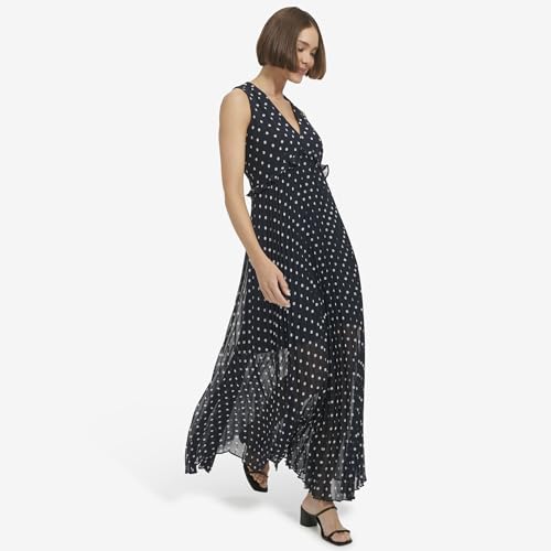 Image of Tommy Hilfiger Women's Sleeveless V-Neck Chiffon Pleated Maxi Dress