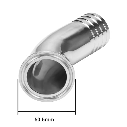 Image of DERNORD Sanitary Hose Barb Pipe Fitting 1.5 inch Tri Clamp (50.5MM Ferrule) 45 Degree Elbow Tube OD 1-1 /2 inch /38MM