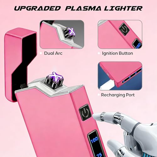 Encendedor eléctrico rosa dual arco plasma recargable USB miniatura 3