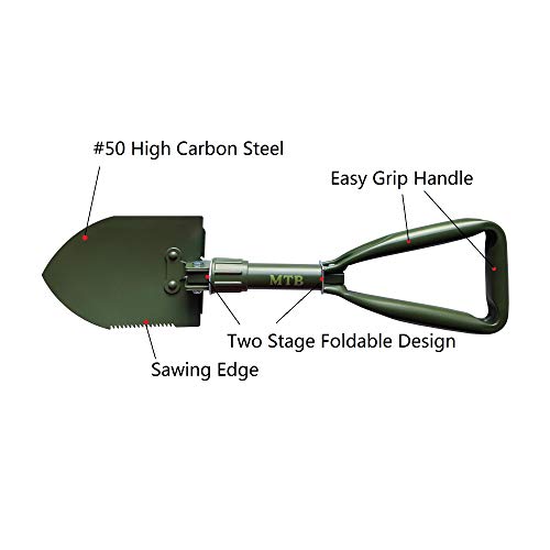 Mtb Military Folding Shovel Camping Shovel,High Carbon Steel Entrenching Tool W/Wood Saw Edge And Tactical Carry Case, 18.3 Inch, Green #TOP2