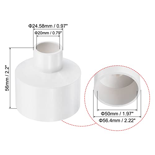 PATIKIL PVC Reducer Pipe Fitting 50mm to 20mm ID, 5 Pack Straight Coupling Adapter Connector, White - Image 2