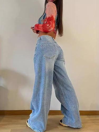 Womens Baggy Jeans Loose Boyfriend Wide Leg Casual Denim Pants High Waist Y2K 90S Vintage Trouser Jeans3