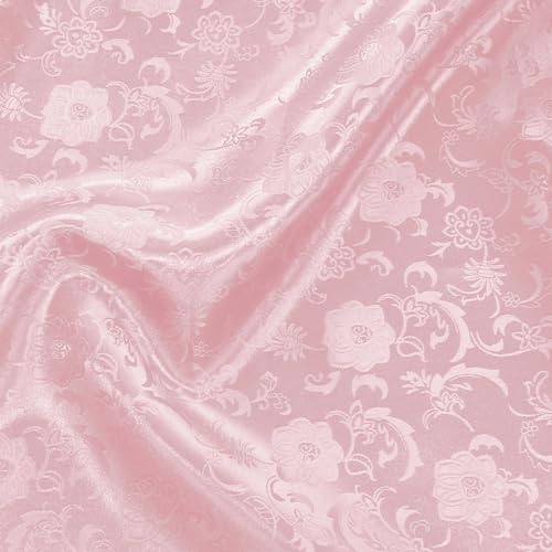 KKJIAF Light Pink Satin Jacquard Fabric 2 Yard, 60 Inch Wide Shiny Cloth Fabric, Sunflower Pattern Silky Brocade Fabric for Tablecloth, Table Runner, Napkins, Dress, Bedding Sheet, DIY Crafts - Thumbnail 3
