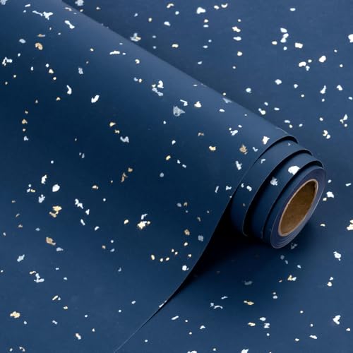 WRAPAHOLIC Navy Blue Wrapping Paper Roll - Mini Roll - 17 Inch x 16.5 Feet - Navy Blue Gold Design...