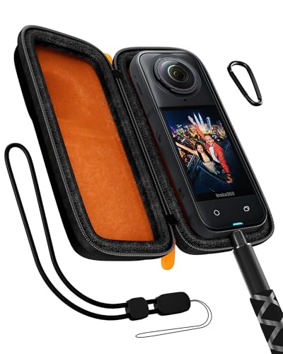 ProCase Carrying Case for Insta360 X5 / X4 /X4 Air (for Cage and Lens Cap) Portable Travel Hard Shell Protective Case Included Wrist Strap Carabiner for Insta 360 X4 X5 Accessories -OrangeBlack