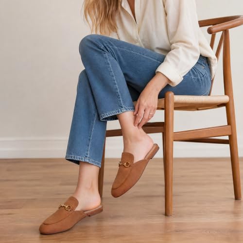 Image of Minorsu Buckle Mules for Women Flats Loafers Shoes for Work Office Business