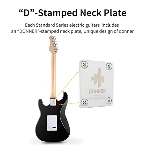 Donner Dst-100B 39 Inch Electric Guitar Beginner Kit Solid Body Full Size Black Hss Pick Up For Starter & Donner Guitar Cable 10 Ft 2 Pack #TOP3