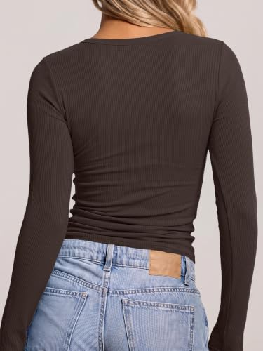 Image of ANRABESS Long Sleeve Shirts for Women Fall V Neck Slim Fit Tops Basic Tee