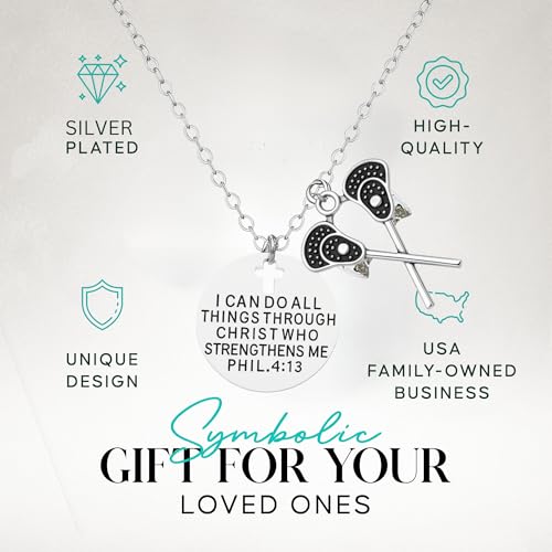 Sportybella Lacrosse Necklace, Girls I Can Do All Things Through Christ Who Strengthens Me Phil. 4:13 Pendent Lacrosse Stick Charm Jewelry - Gift For Lacrosse Players, Lax Gift2