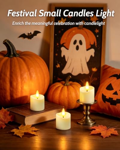 Image of 6 Pack Small Rechargeable Flameless Candles with Remote Timer | 1.5 inchx2 inch LED Tea Lights Votive Fake Candles Flickering Mini Candles Battery Operated for Halloween Wedding Party Home Decor