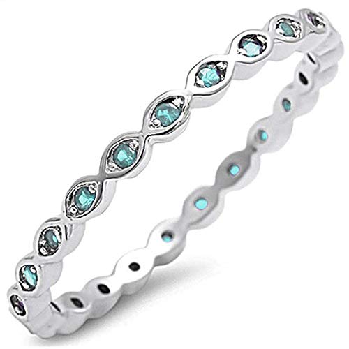 CloseoutWarehouse Simulated Aquamarine Cubic Zirconia Stackable Endless Eternity Ring Sterling Silver Size 6